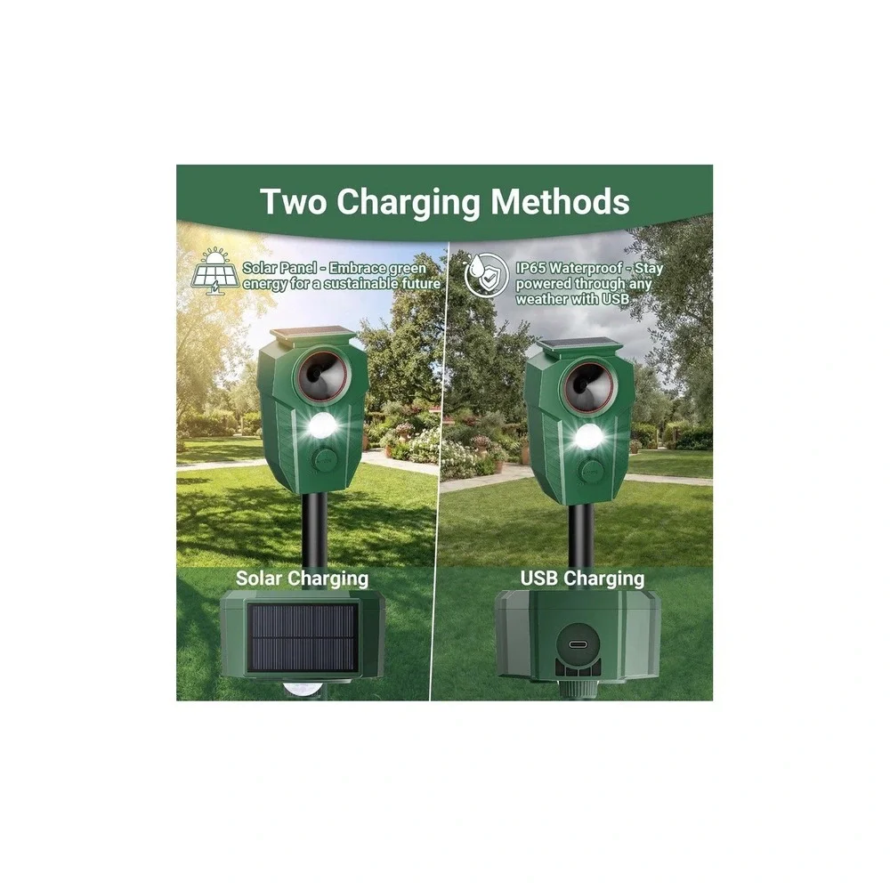 12N32/Solar Ultrasonic Animal Repellent with Motion Sensor LED Lights Waterproof